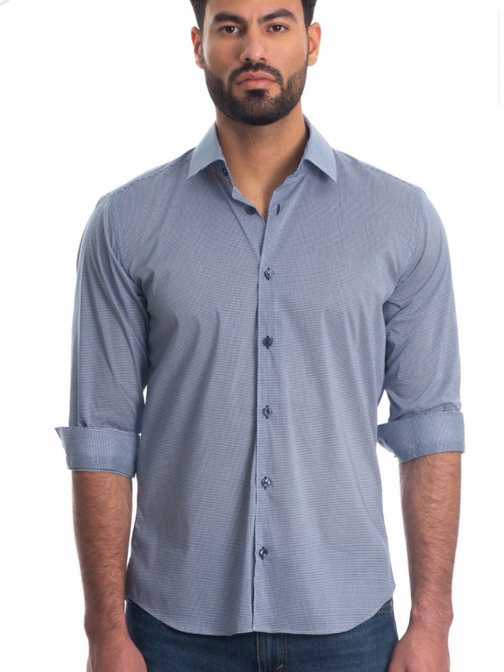 Jared Lang Men's Light Blue Patterned Button-Up Shirt